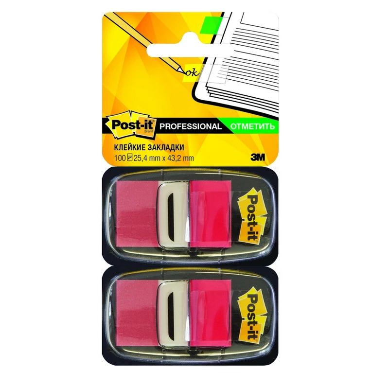Клейкие закладки пласт. 1цв.по 100л. 25мм красная Post-it '680-RD2 штр. 