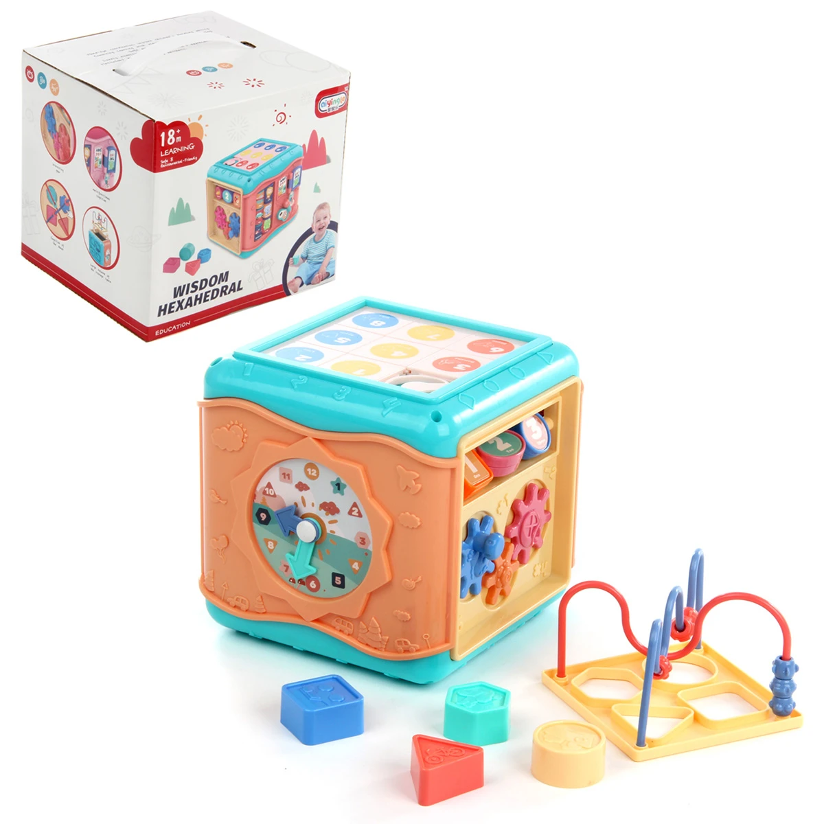 Игровой развивающий центр "Куб", свет/звук, на батарейках, коробка 18