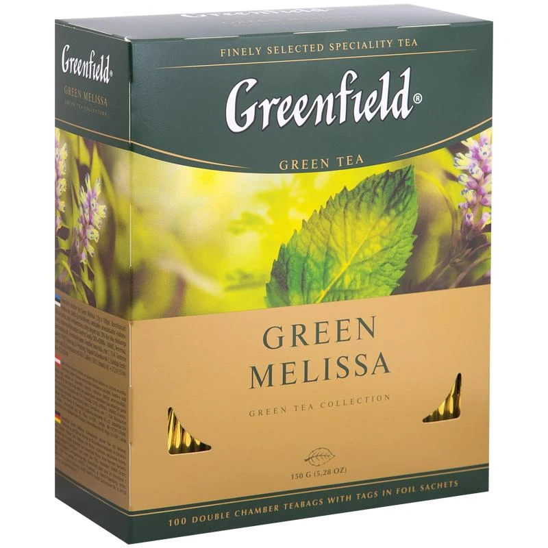 Чай Greenfield "Green Melissa", зеленый, 100 фольг. пакетиков по 1,5г.