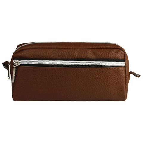 Пенал-косметичка BRAUBERG под фактурную кожу, "Идеал", коричневый,