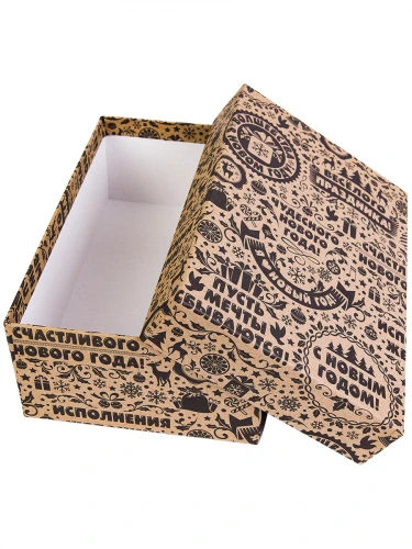Одинарная прямоугольная KRAFT коробка Пожелания с Новым годом 19 х 12 х 7,5 см