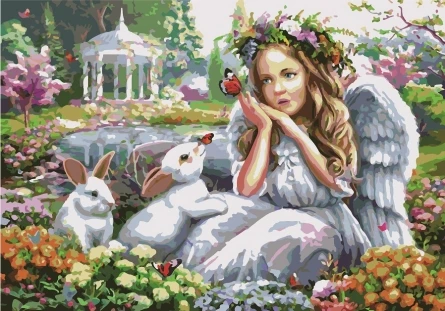 Раскраска по номерам. Формат А3. Ангелок и кролики (Арт. Р-9342)