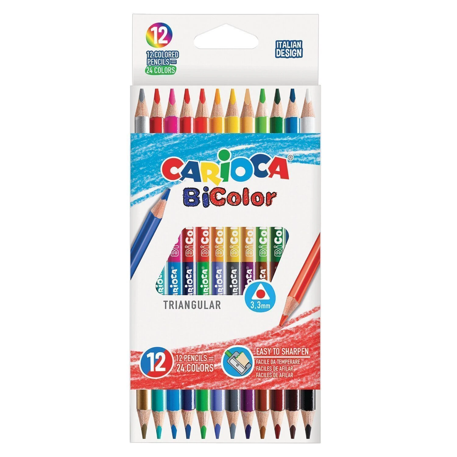 Набор цветных карандашей Carioca BICOLOR двухсторонние 24 цв. трехгран. корп.