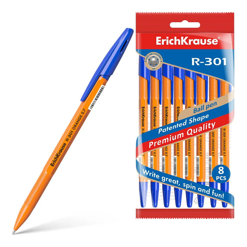 Ручка шариковая ErichKrause® R-301 Orange Stick 0.7, цвет чернил синий (в пакете