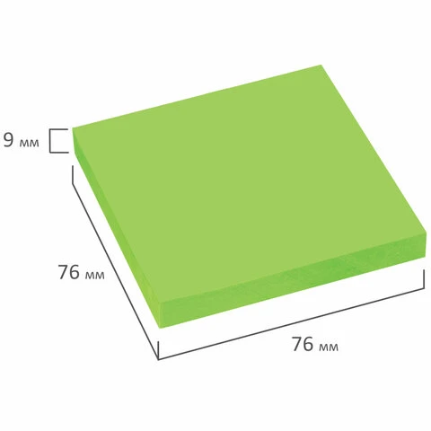 Блок самоклеящийся (стикеры), STAFF НЕОНОВЫЙ, 76х76 мм, 100 листов, зеленый,