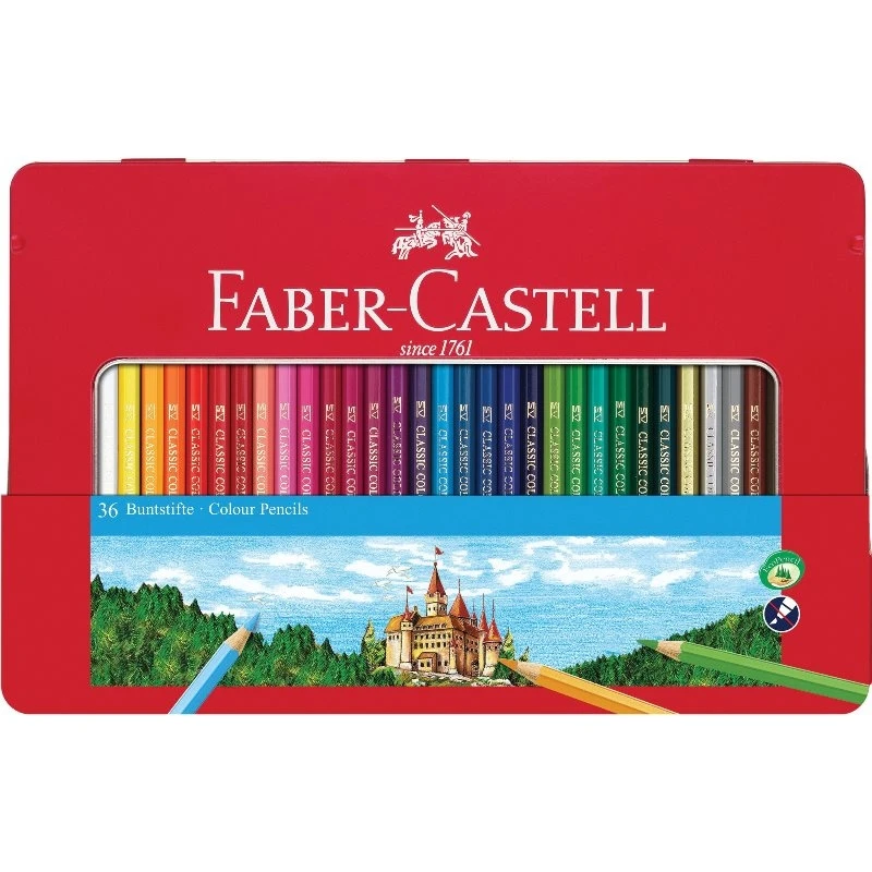 Карандаши цветные Faber-Castell, 36цв., заточен., метал. кор., 115886