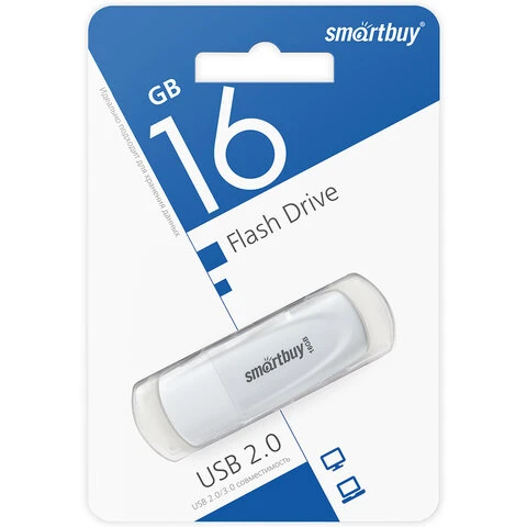 Флеш-диск 16GB SMARTBUY Scout USB 2.0, белый, SB016GB2SCW