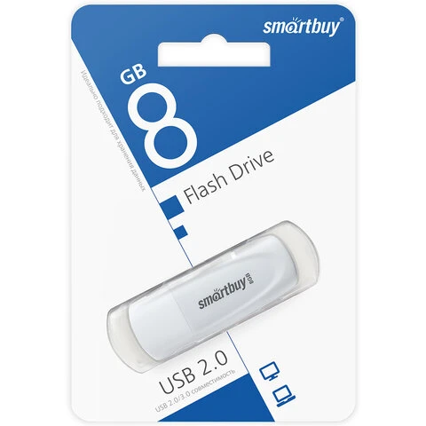 Флеш-диск 8GB SMARTBUY Scout USB 2.0, белый, SB008GB2SCW