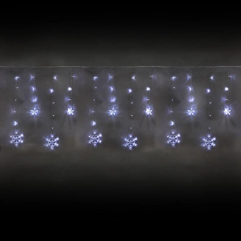 Гирлянда светодиодная Бахрома со снежинк 2,4х0,9м, 150LED,бел, 8 режимов,