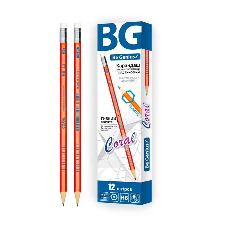 Карандаш чернографитный BG "Coral", HB, с ластиком, шестигран. Карандаш чернографитный BG "Coral", HB, с ластиком, шестигран.