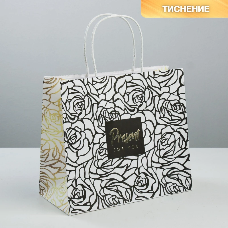 Пакет подарочный крафт 12шт/уп Present for you 25x22x12см арт.3823495