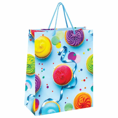 Пакет подарочный 26x12,7x32,4 см, ЗОЛОТАЯ СКАЗКА "Кексики", Пакет подарочный 26x12,7x32,4 см, ЗОЛОТАЯ СКАЗКА "Кексики",