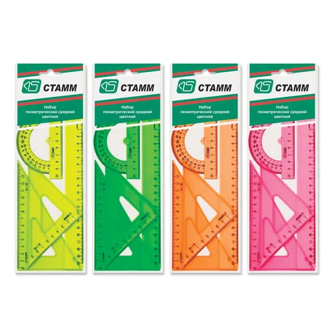 Набор чертежный средний СТАММ "Neon Crystal" (линейка 20 см, 2