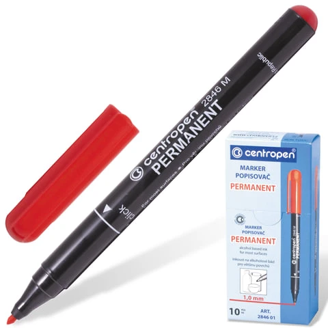 Маркер перманентный (нестираемый) CENTROPEN, КРАСНЫЙ, тонкий наконечник, 1 мм,