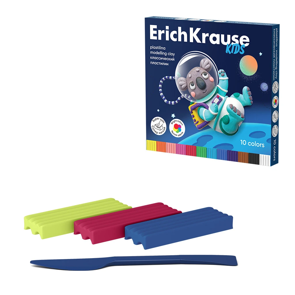 Пластилин классический Erich Krause Kids Space Animals 10 цветов со стеком, 180