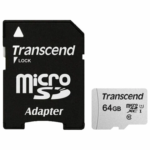 Карта памяти microSDXC 64 GB TRANSCEND UHS-I U1, 95 Мб/сек (class 10), адаптер,