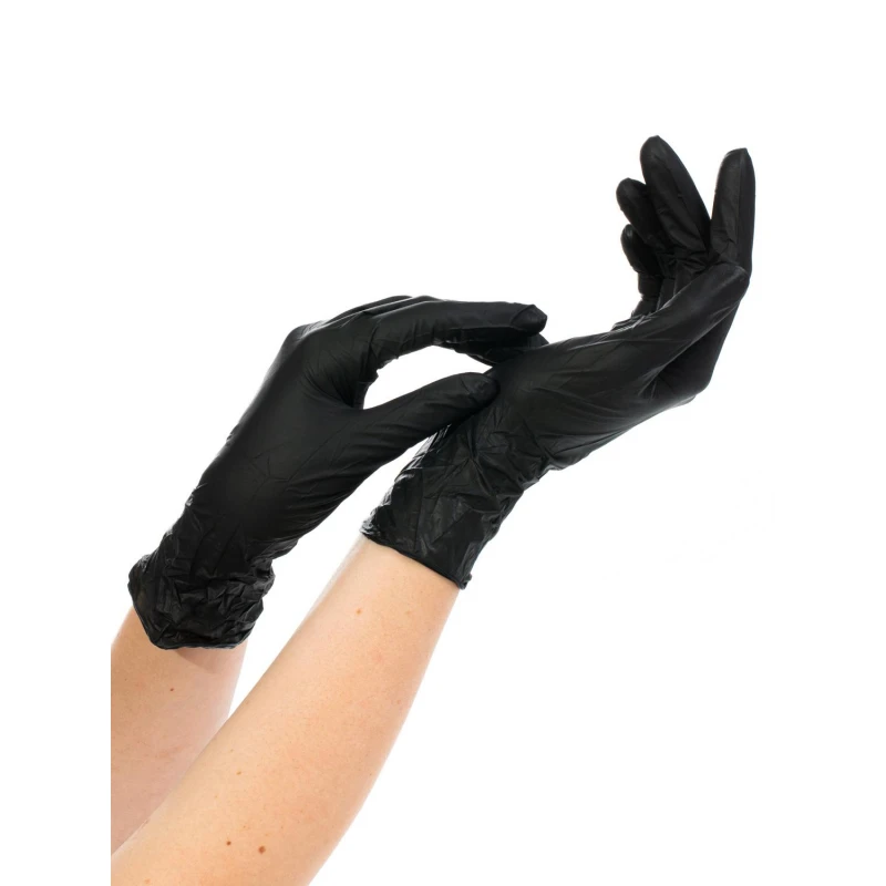 Медицинские смотровые перчатки нитрил. н/с. н/о текстур NitriMax, черн (L) 50