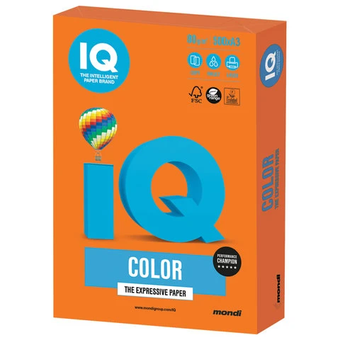 Бумага IQ color, А3, 80 г/м2, 500 л., интенсив, оранжевая, OR43
