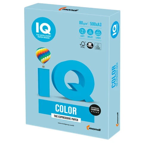 Бумага цветная IQ color БОЛЬШОЙ ФОРМАТ (297х420 мм), А3, 80 г/м2, 500 л.,