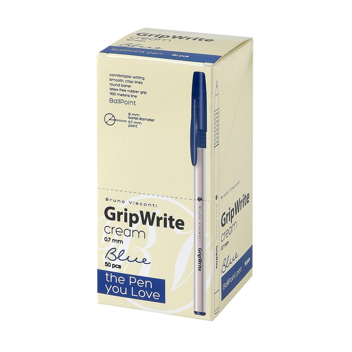 Ручка "GripWrite Cream" ШАРИКОВАЯ 0.7 мм, СИНЯЯ