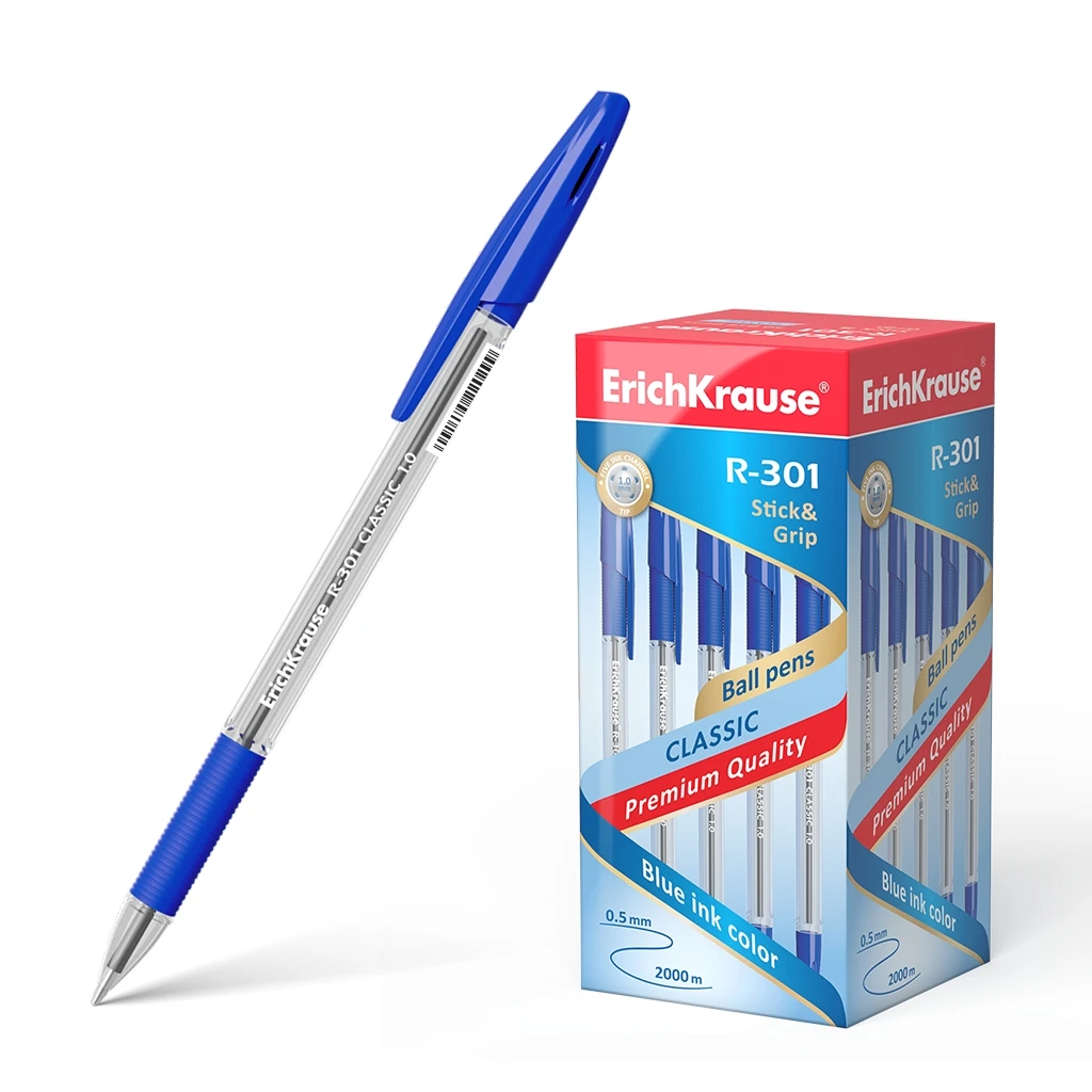 Ручка шариковая ErichKrause® R-301 Classic Stick&Grip 1.0, цвет чернил синий (в