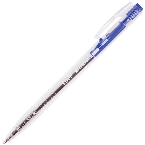 Ручка шариковая автоматическая STAFF, СИНЯЯ, корпус прозрачный, узел 0,7 мм,