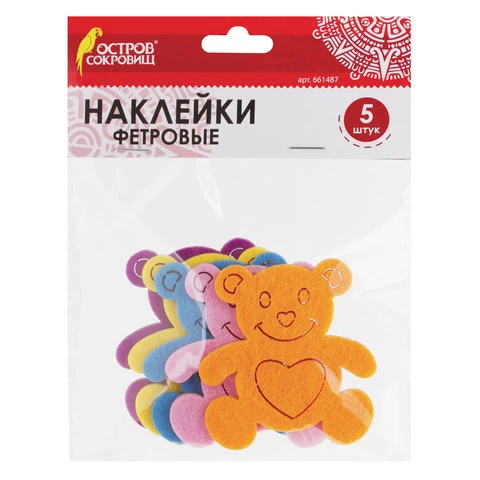 Наклейки из фетра "Мишки", 5 шт., ассорти, яркие цвета, ОСТРОВ Наклейки из фетра "Мишки", 5 шт., ассорти, яркие цвета, ОСТРОВ