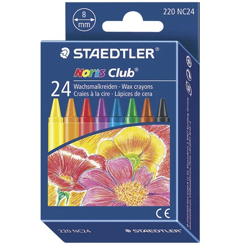 Восковые мелки STAEDTLER (Германия) "Noris Club", 24 цвета, картонная