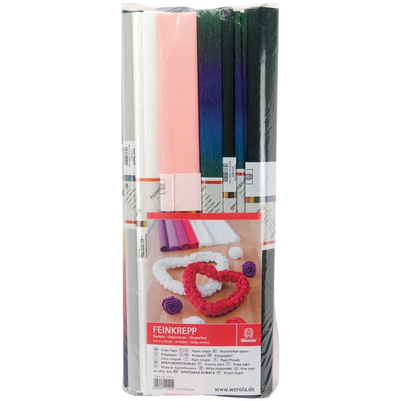 Набор крепированной бумаги 50*250 см, 32 г/м2, растяжение 55%, 20шт., 5 цветов,
