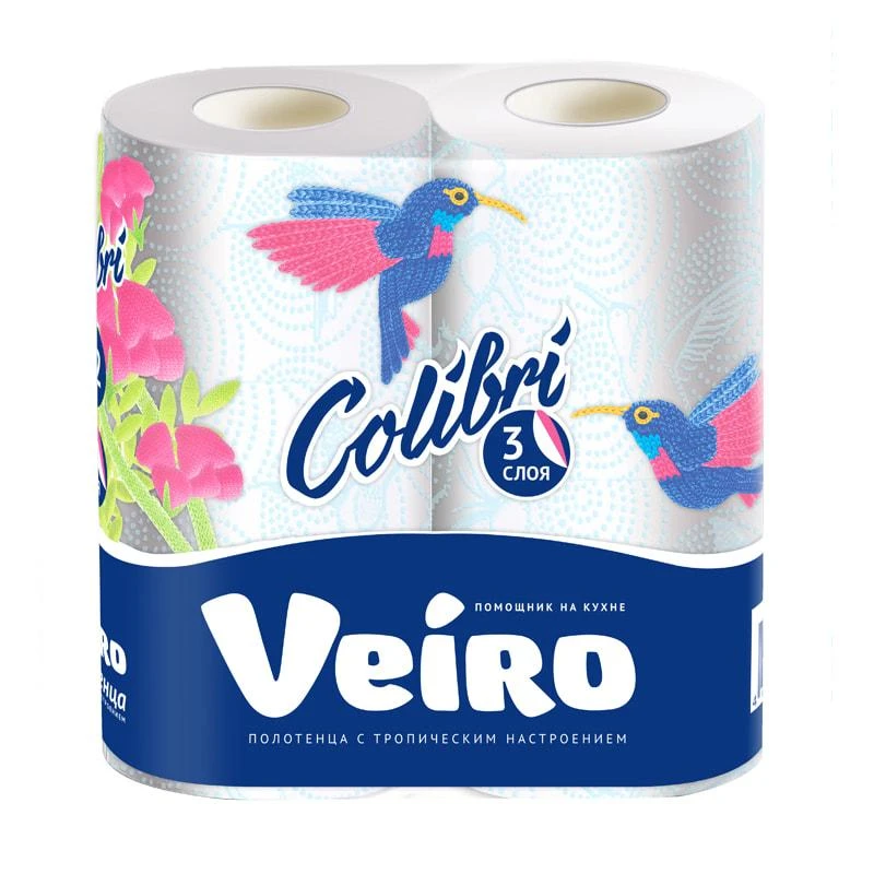 Полотенца бумажные в рулонах Veiro "Colibri", 3-х слойн.,15м,