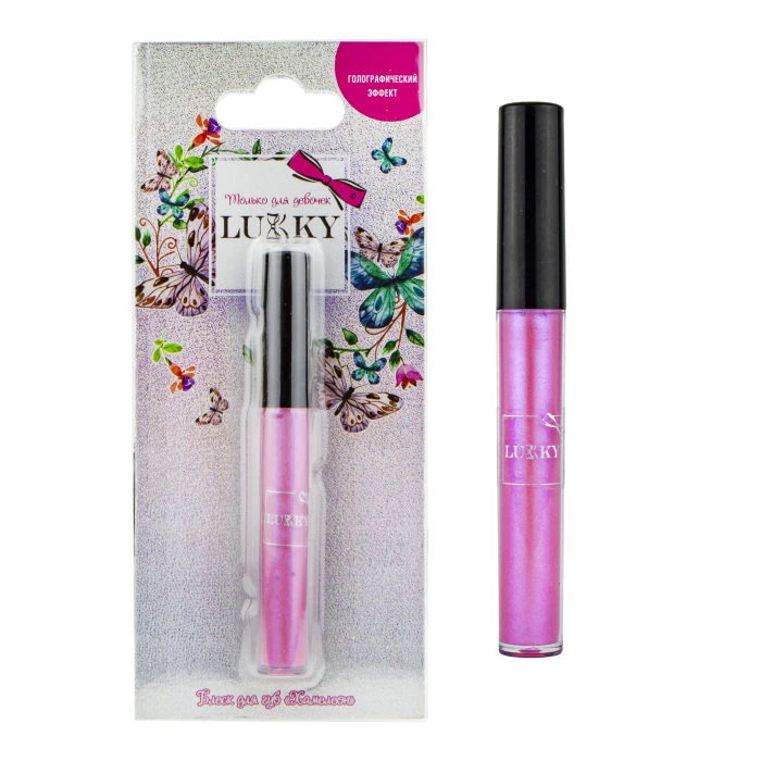 Lukky Голографический блеск для губ 3 мл, розовый, с ароматом черной смородины