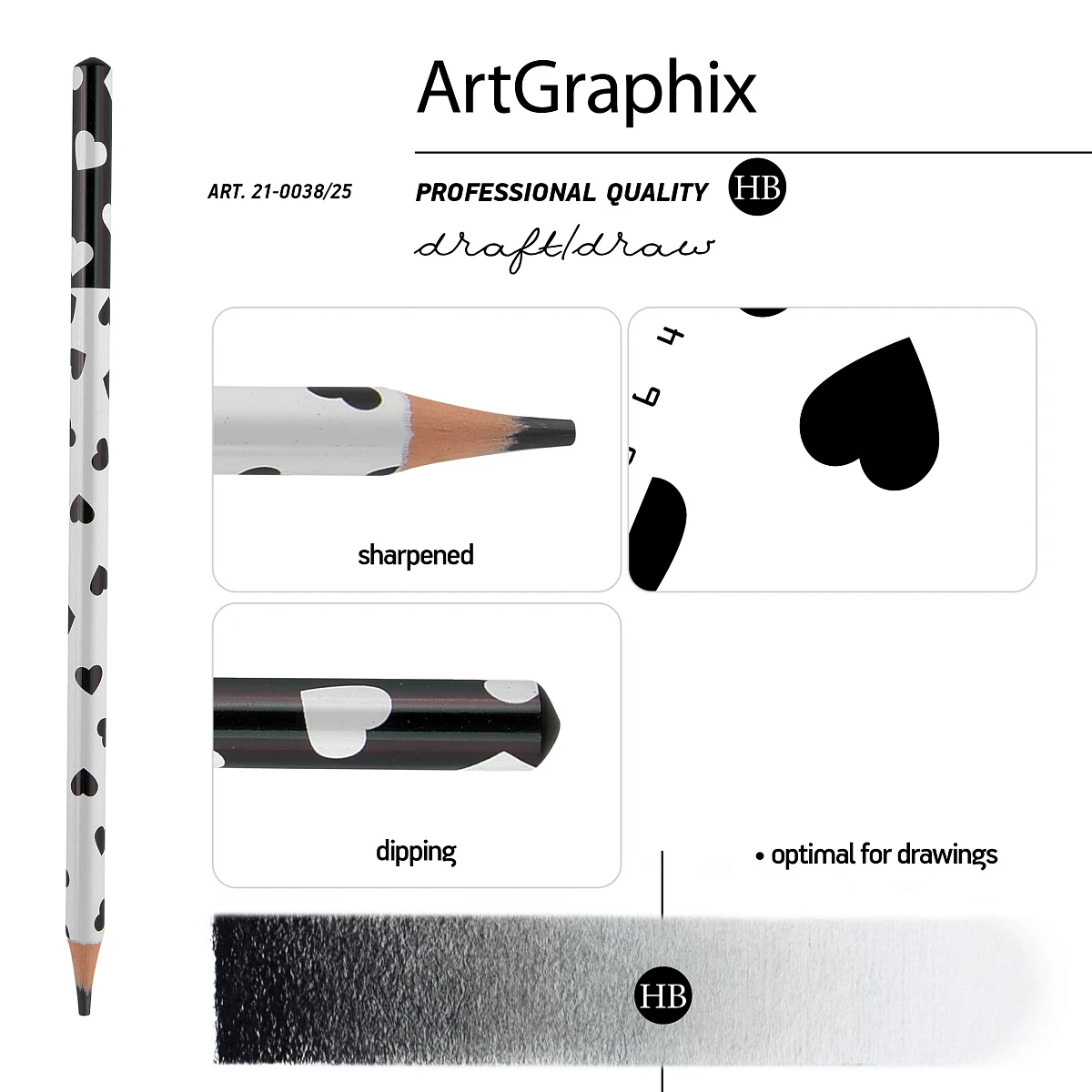 НАБОР ИЗ 5-ТИ КАРАНДАШЕЙ ЧЕРНОГРАФИТОВЫХ "ArtGraphix. Сердечки" НВ