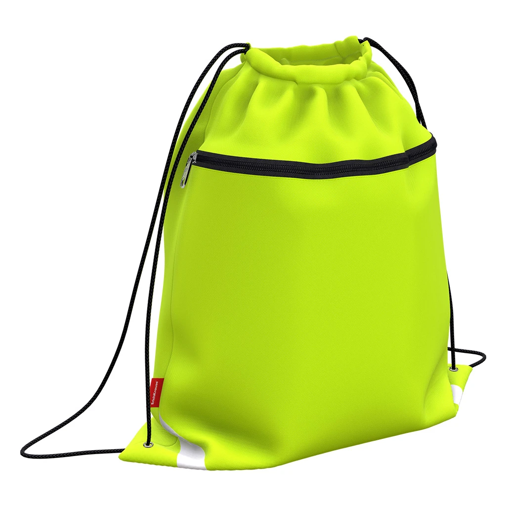 Мешок для обуви Erich Krause с карманом на молнии 500х410мм Neon Yellow