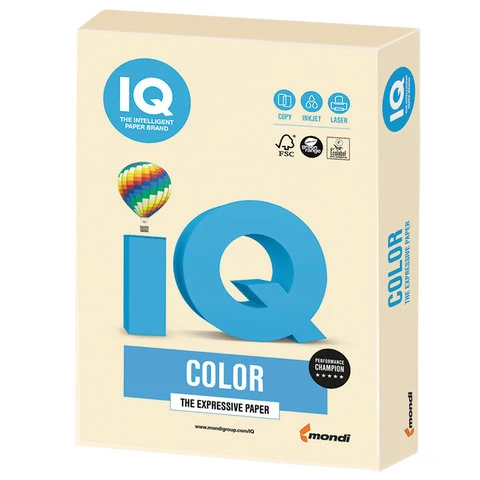 Бумага IQ color, А4, 160 г/м2, 250 л., пастель, кремовая, CR20