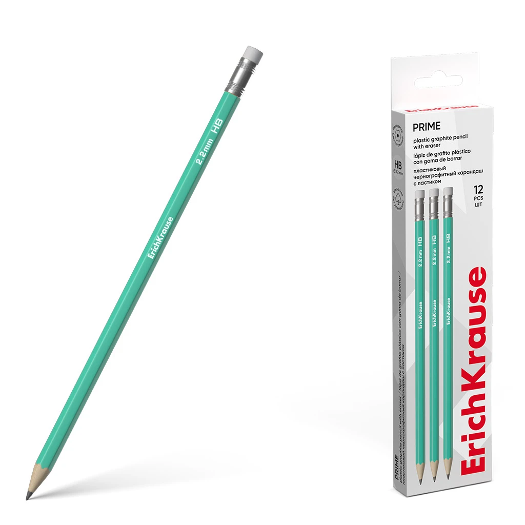 Чернографитный карандаш пластиковый Erich Krause Prime, шестигранный, с