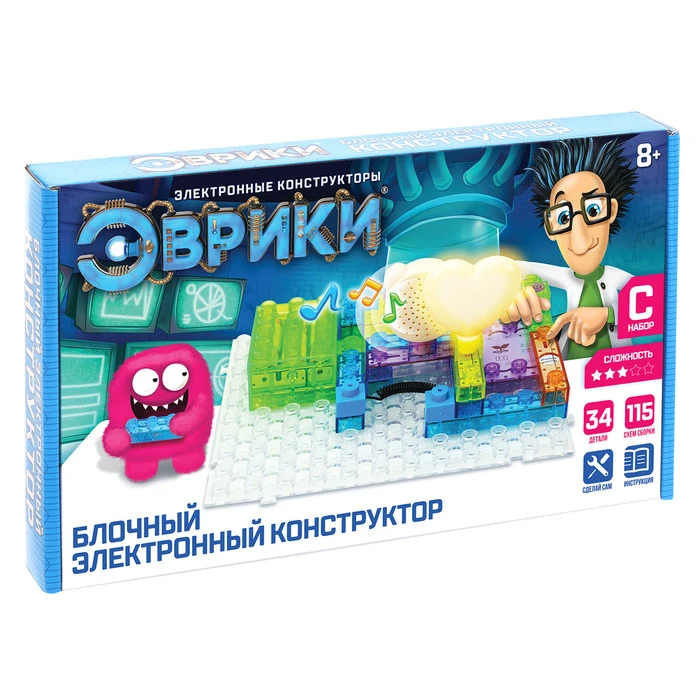 Конструктор блочный-электронный «В мире электроники», 115 схем, 34 детали Конструктор блочный-электронный «В мире электроники», 115 схем, 34 детали