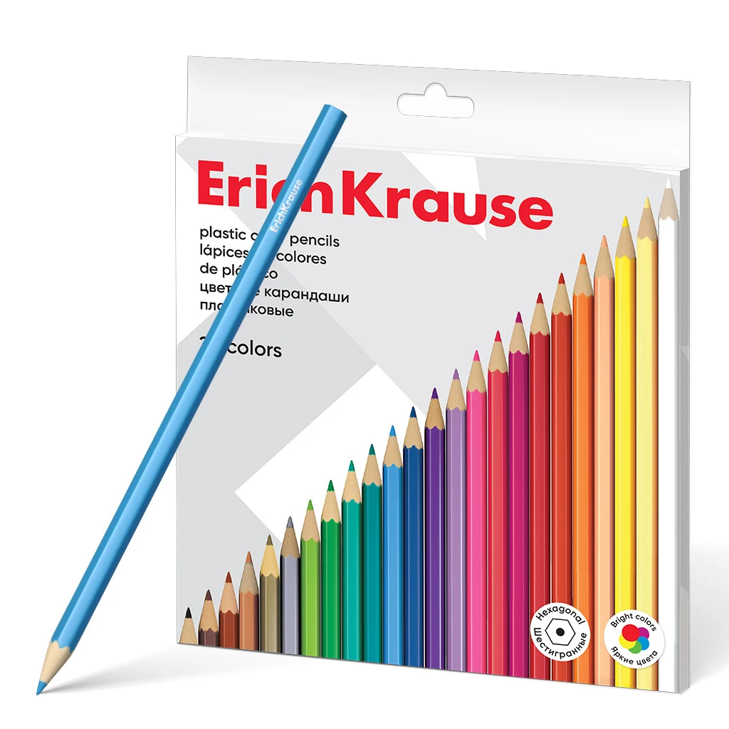 Цветные карандаши пластиковые Erich Krause шестигранные 24 цвета (в коробке с