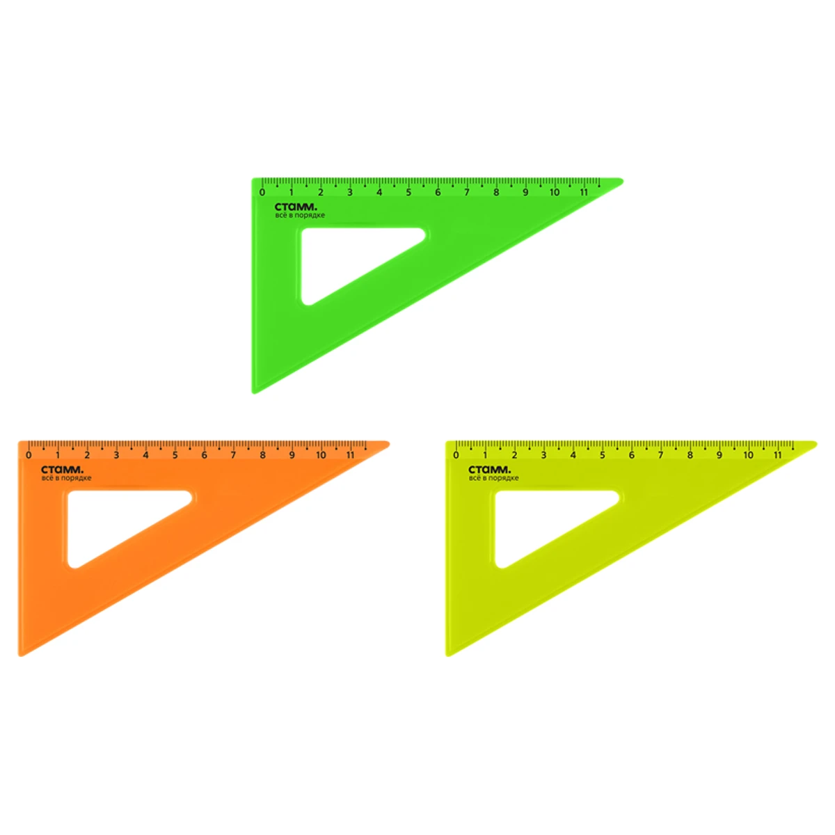 Треугольник 30°, 11см СТАММ, пластиковый, прозрачный, неоновые цвета,  ассорти купить оптом, цена от 10.63 руб. 14610091304944, 4610091304947,  4610091305197