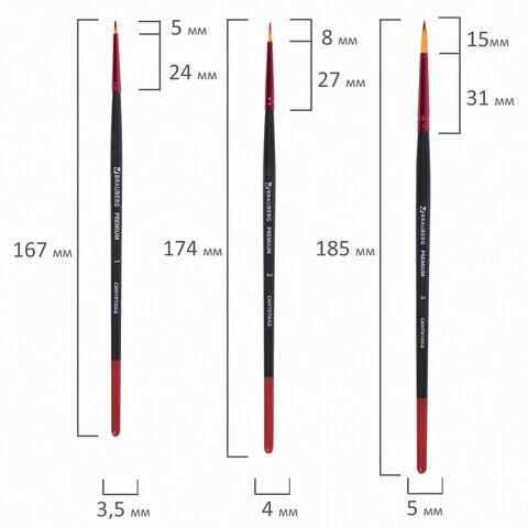 Кисти BRAUBERG PREMIUM, набор 10 шт. (синтетика, круглые № 1, 2, 3, 5, 8,