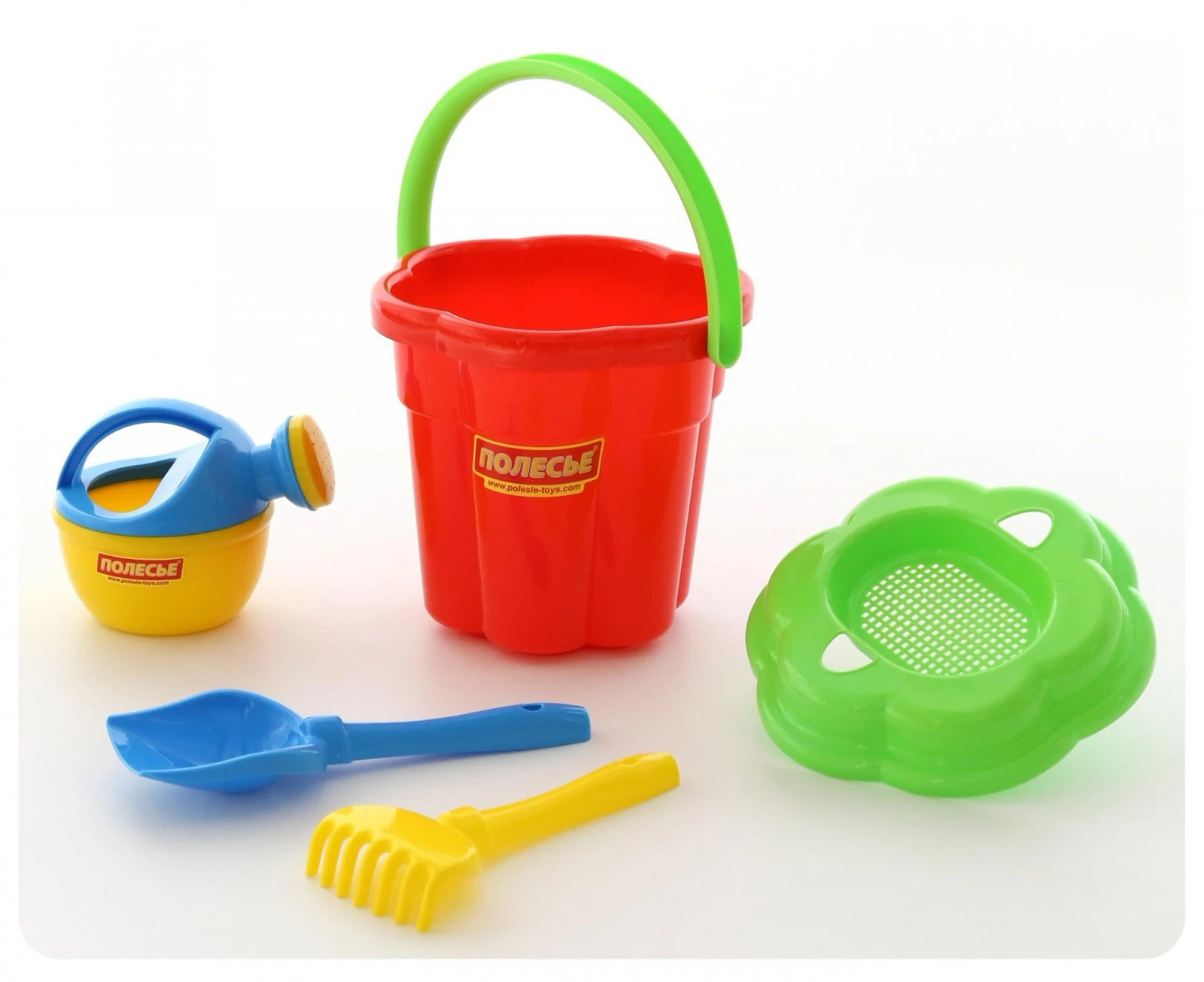 Набор №280: ведро-цветок большое, ситечко-цветок большое, лопатка №5, грабельки