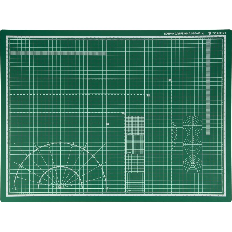 Коврик для резки TOPFORT 3х-слойный А2 (60х45см) 2х-сторонний, зеленый