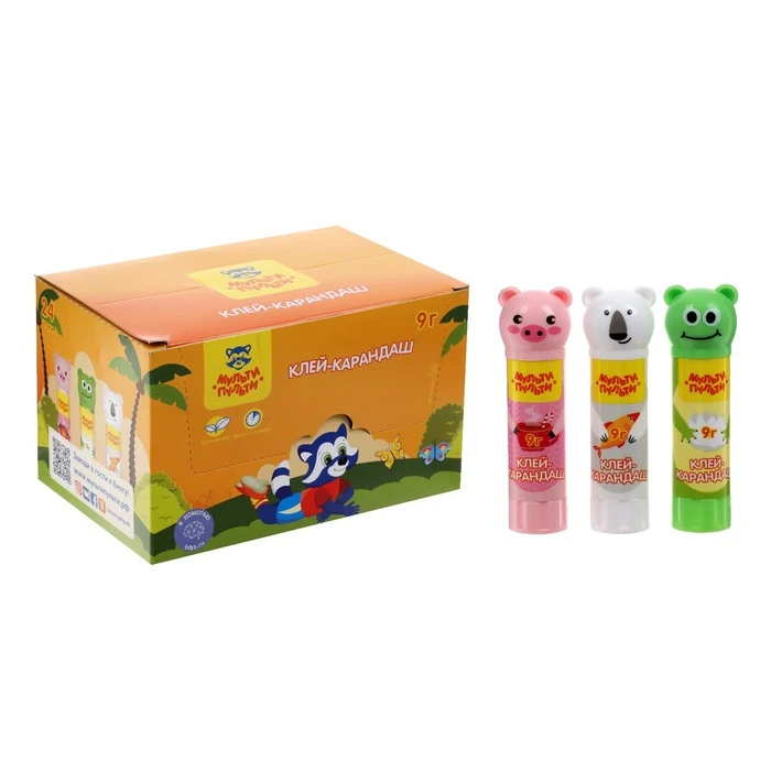 Клей-карандаш PVP 9г Мульти-Пульти "Зверята: Свинка, Лягушка, Белый