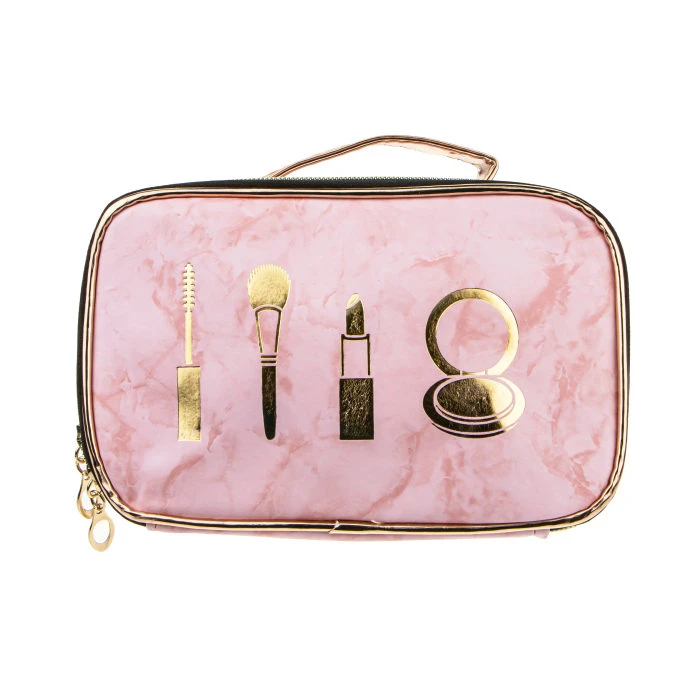 Lukky косметичка-кейс мраморная с золотом, розовая, 21х13х13 см, пакет, бирка