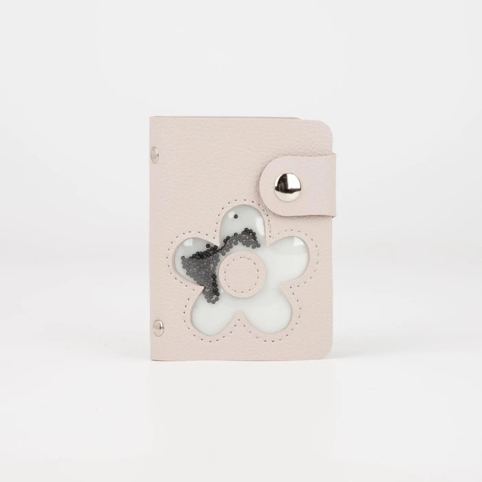 Визитница на кнопке, 14 листов, цвет бежевый