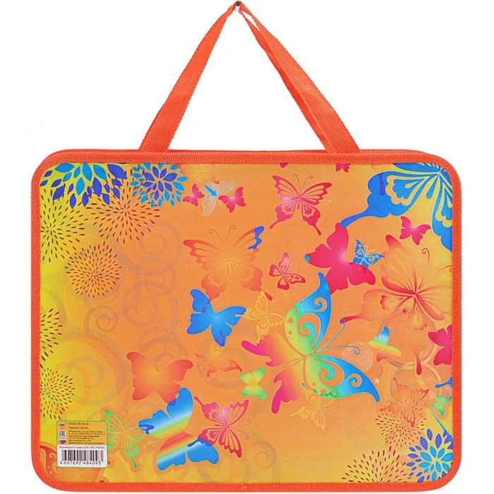 Папка детская с ручками А4 пласт. с рисунком на молнии Радужные бабочки