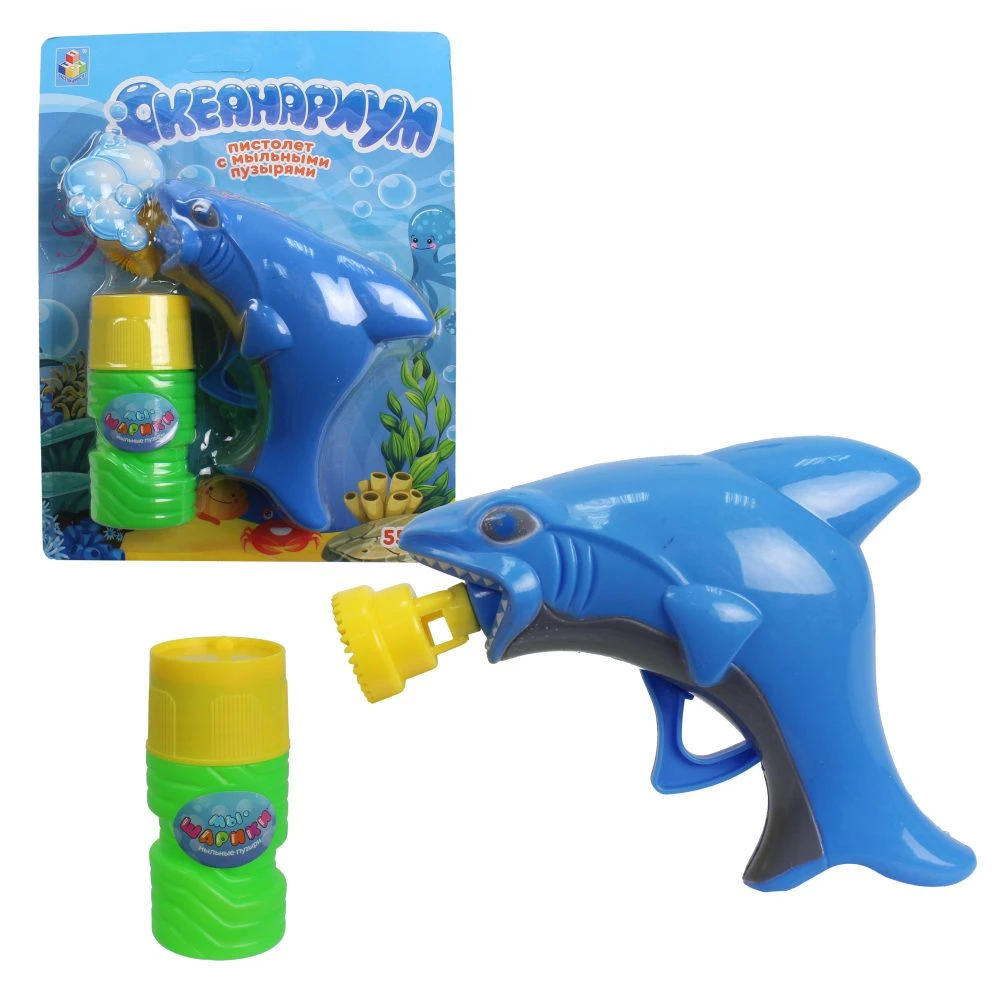 1toy Океанариум, пистолет с мыльными пузырями в виде акулы, 55мл, блистер.