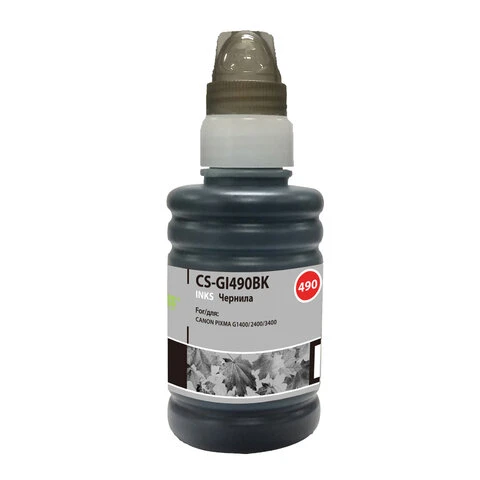 Чернила CACTUS (CS-GI490BK) для СНПЧ CANON Pixma G1400/G2400/G3400, черные, 0,1