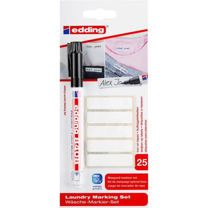 Набор для маркировки белья Edding 8408: черный маркер, 25 этикеток. Блистер