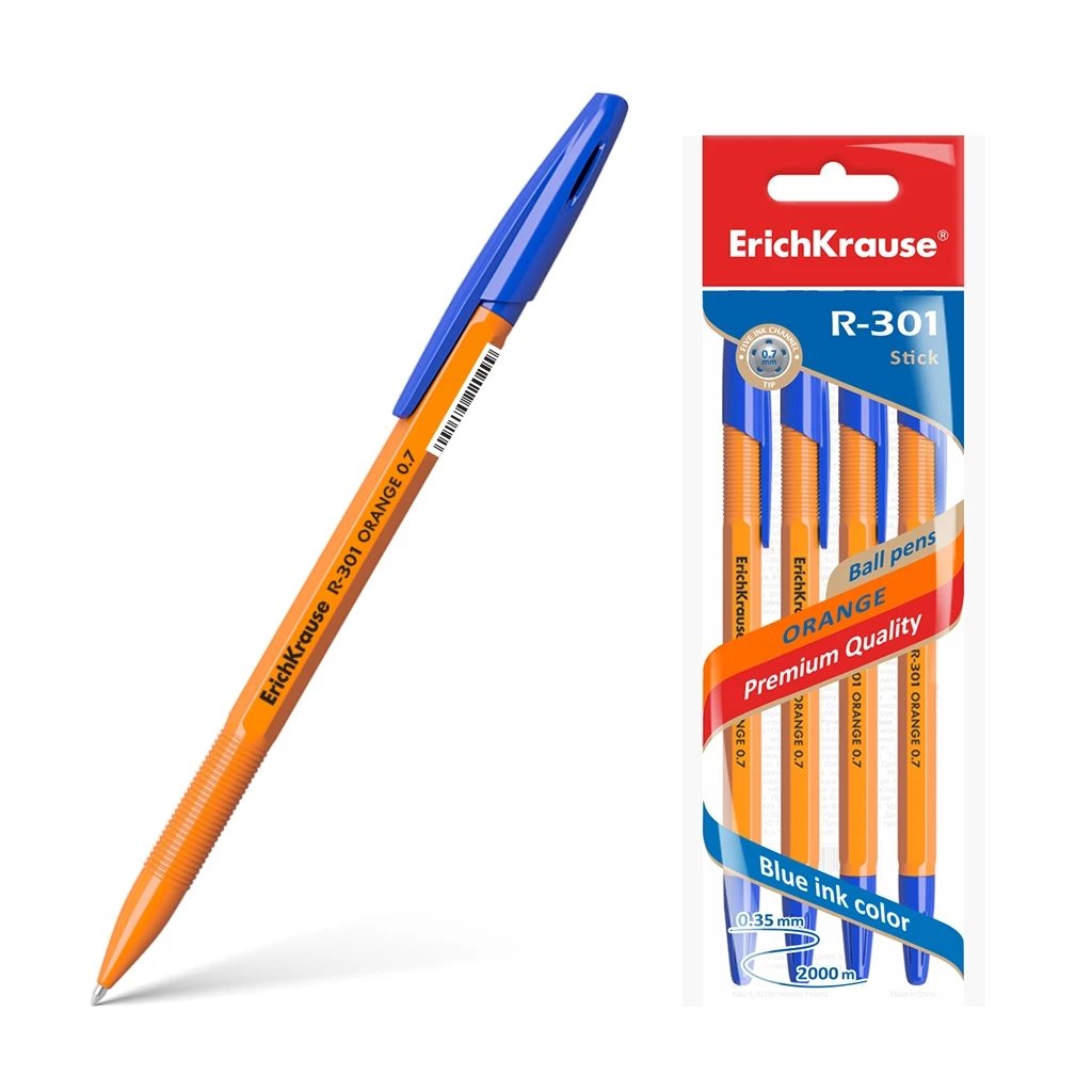 Ручка шариковая ErichKrause® R-301 Orange Stick 0.7, цвет чернил синий (в пакете