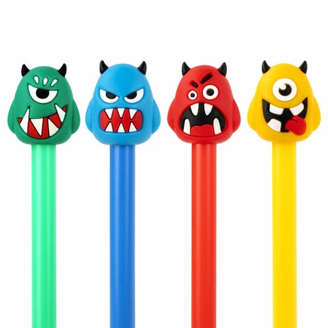 Ручка с топпером шариковая ЮНЛАНДИЯ "Монстрик", корпус ассорти, СИНЯЯ,